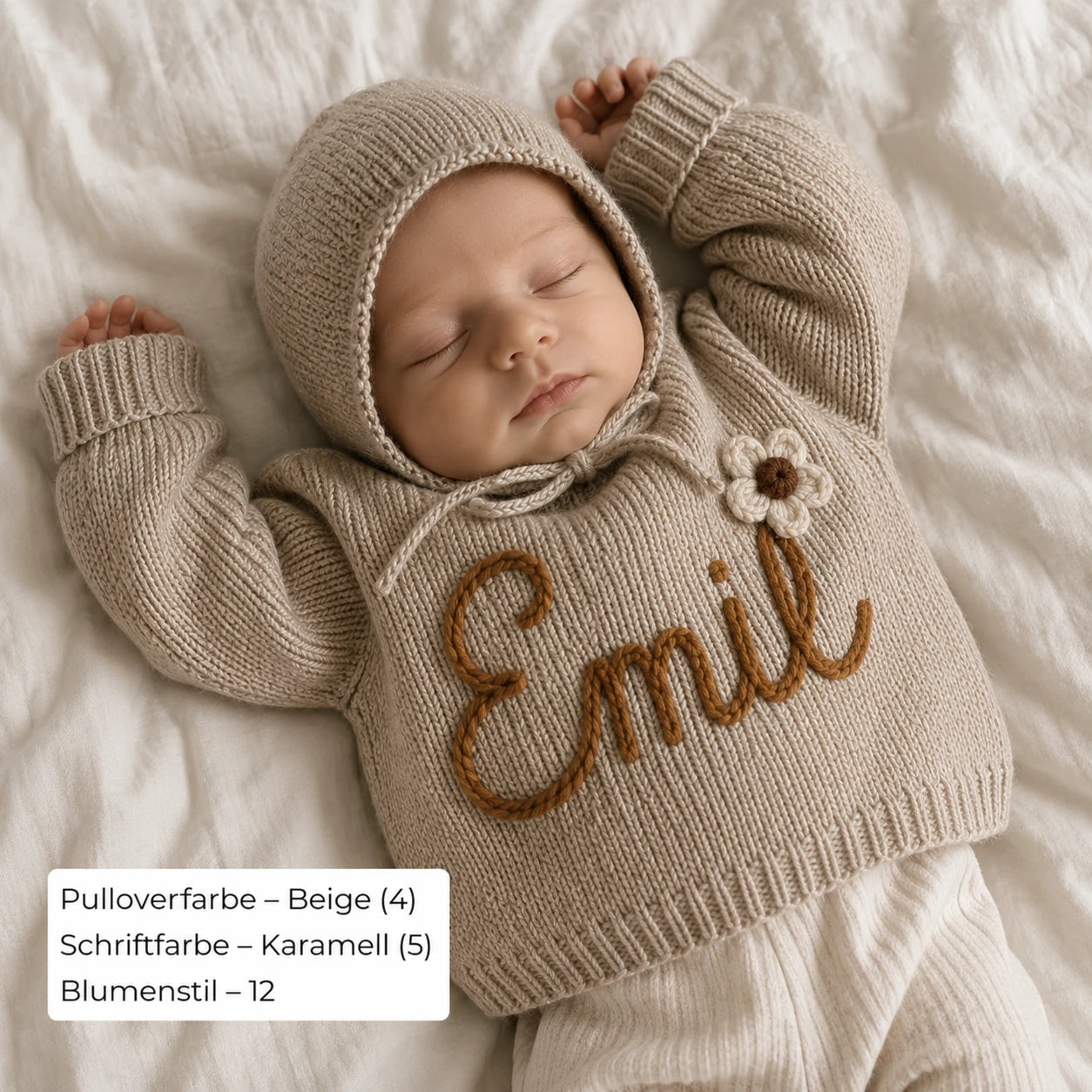 HANDGESTRICKTER, PERSONALISIERTER PULLOVER
