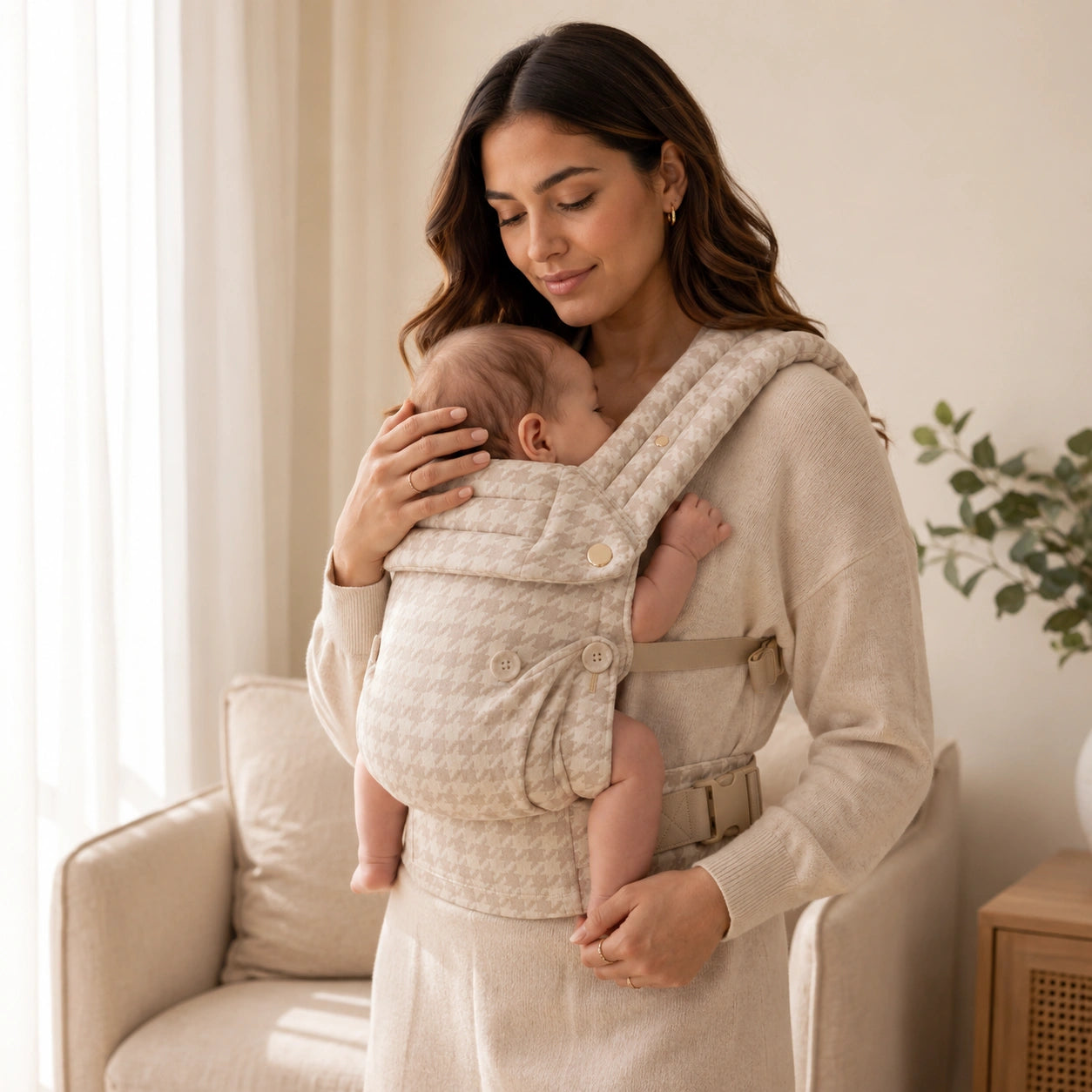 BABYTRAGE – NEUTRALES HAUNDSTOOTH-MUSTER