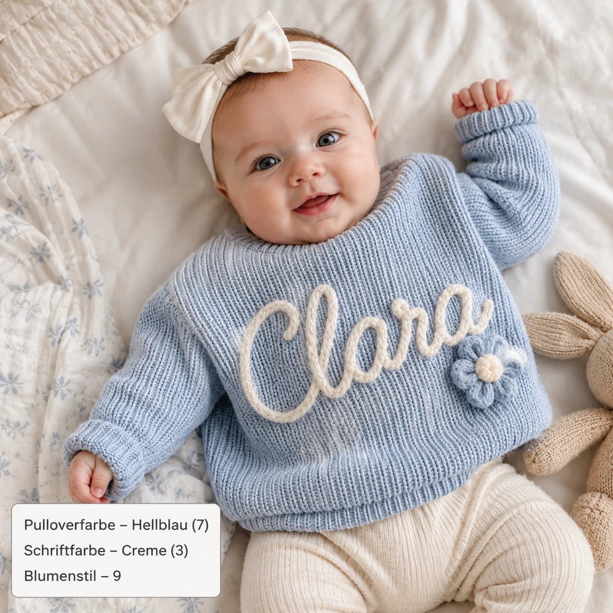 HANDGESTRICKTER, PERSONALISIERTER PULLOVER