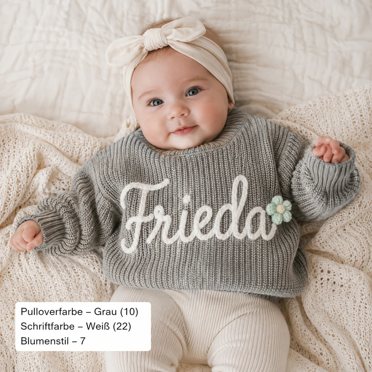 HANDGESTRICKTER, PERSONALISIERTER PULLOVER