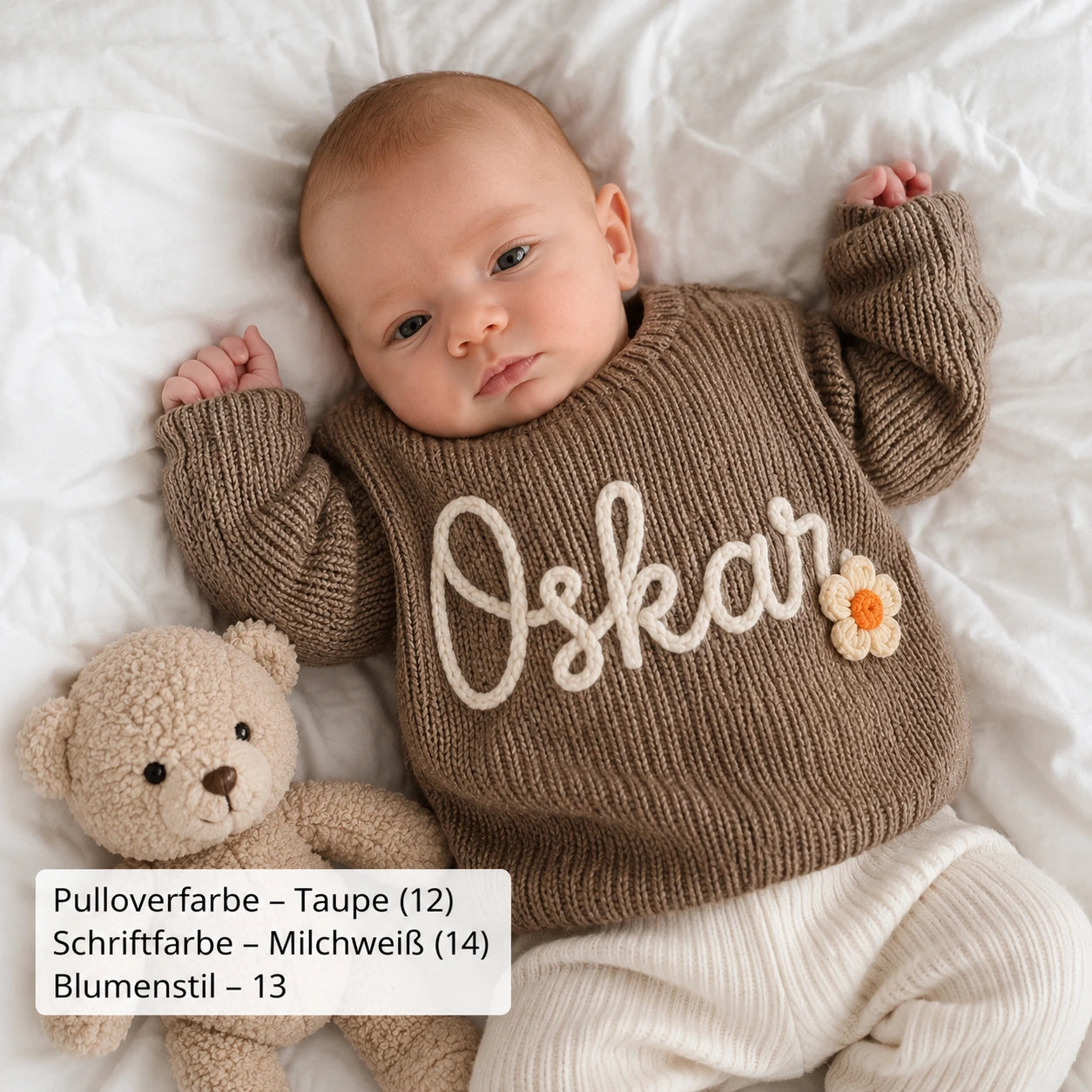 HANDGESTRICKTER, PERSONALISIERTER PULLOVER