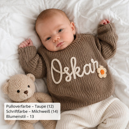 HANDGESTRICKTER, PERSONALISIERTER PULLOVER